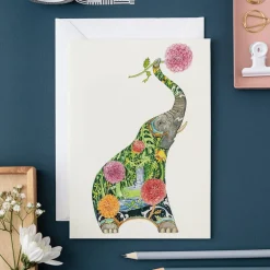 Greeting Cards|Watercolor Elephant with Flowers Greeting Card