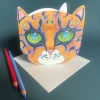 Greeting Cards|Watercolor Orange Cat Face Die Cut Greeting Card