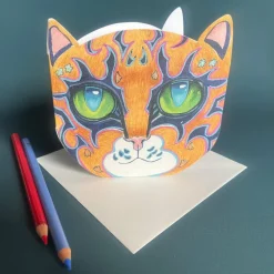 Greeting Cards|Watercolor Orange Cat Face Die Cut Greeting Card