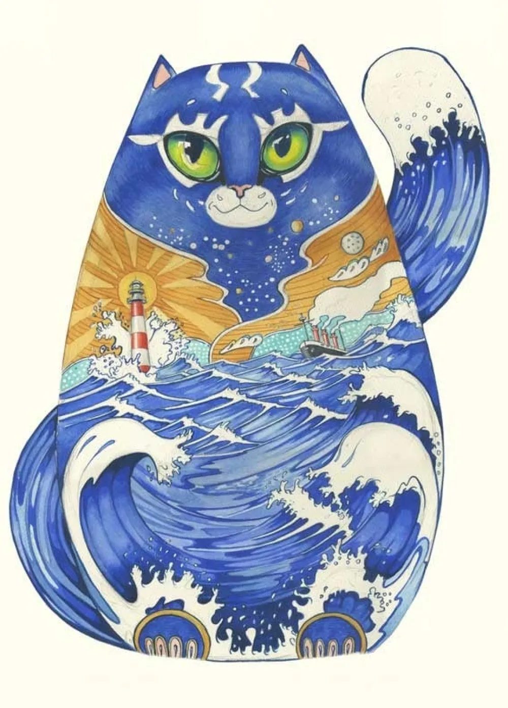 Greeting Cards|Watercolor Ships Cat Greeting Card
