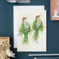 Greeting Cards|Watercolour Two Scruffy Thrushes Greeting Card