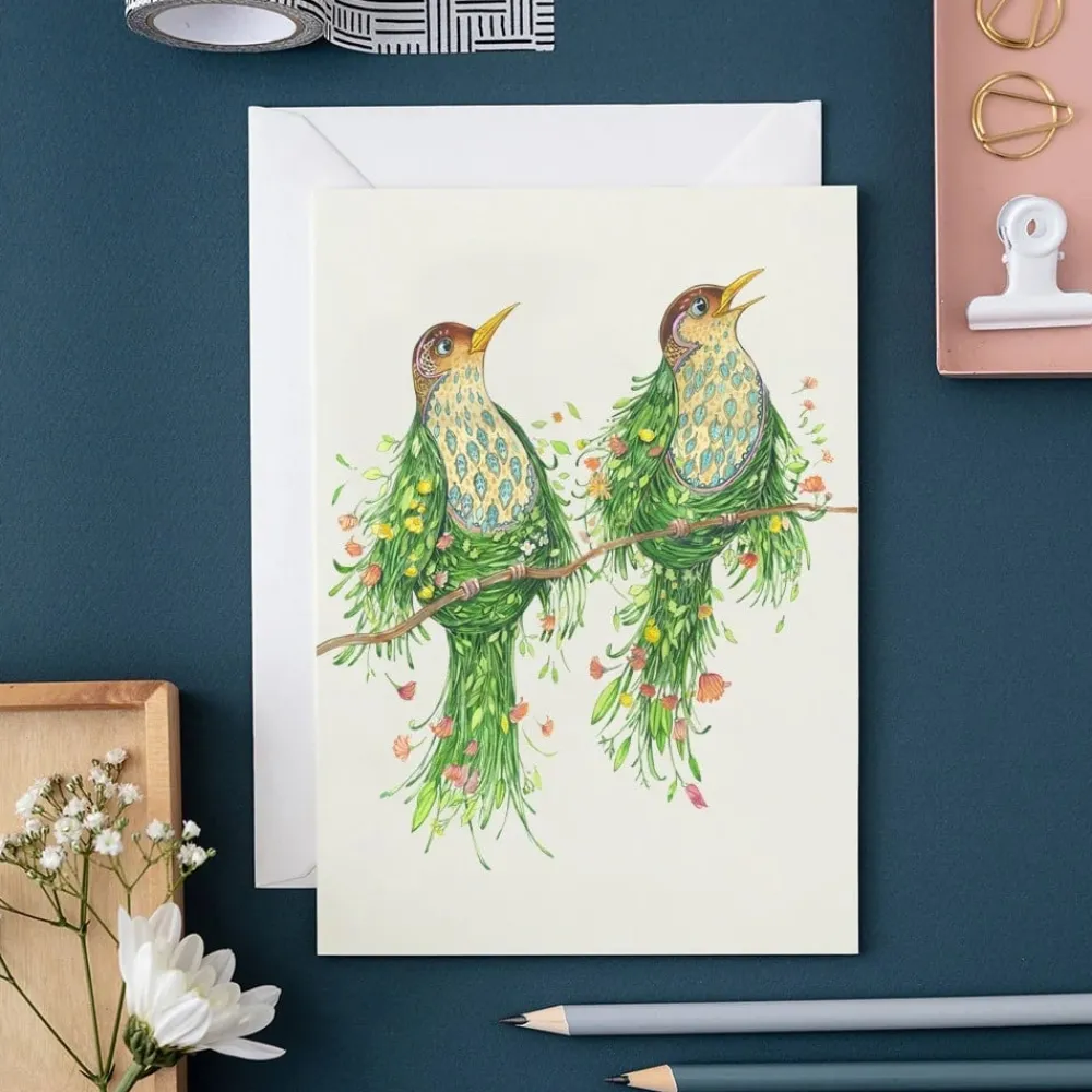Greeting Cards|Watercolour Two Scruffy Thrushes Greeting Card