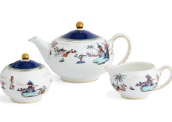 Wedgwood Tea Sets|Teapots|Wonderlust Blue Pagoda 3 Piece Set Boxed (Teapot, Cream & Sugar)