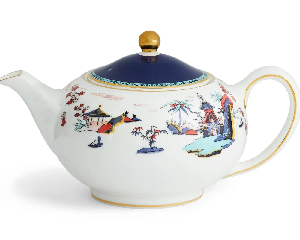 Wedgwood Tea Sets|Teapots|Wonderlust Blue Pagoda 3 Piece Set Boxed (Teapot, Cream & Sugar)