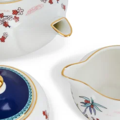 Wedgwood Tea Sets|Teapots|Wonderlust Blue Pagoda 3 Piece Set Boxed (Teapot, Cream & Sugar)