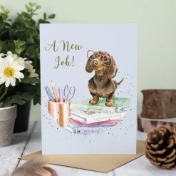 Wrendale Greeting Cards|'A Paw-some New Job' Dachshund New Job Card