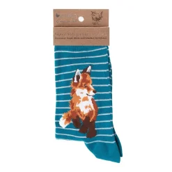 Wrendale Socks|'Born to Be Wild' Fox Striped Blue Women's Socks