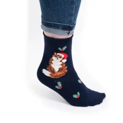 Wrendale Socks|'Festive Fox' Navy Women's Socks